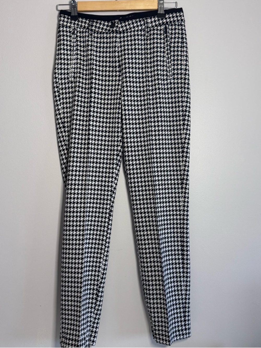New Cambio Black White Houndstooth Knit Straight Leg Trousers Pants Size Medium